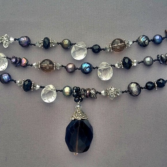 Sterling Silver Fresh Water Pearls with Crystal Necklace - Picture 3 of 6